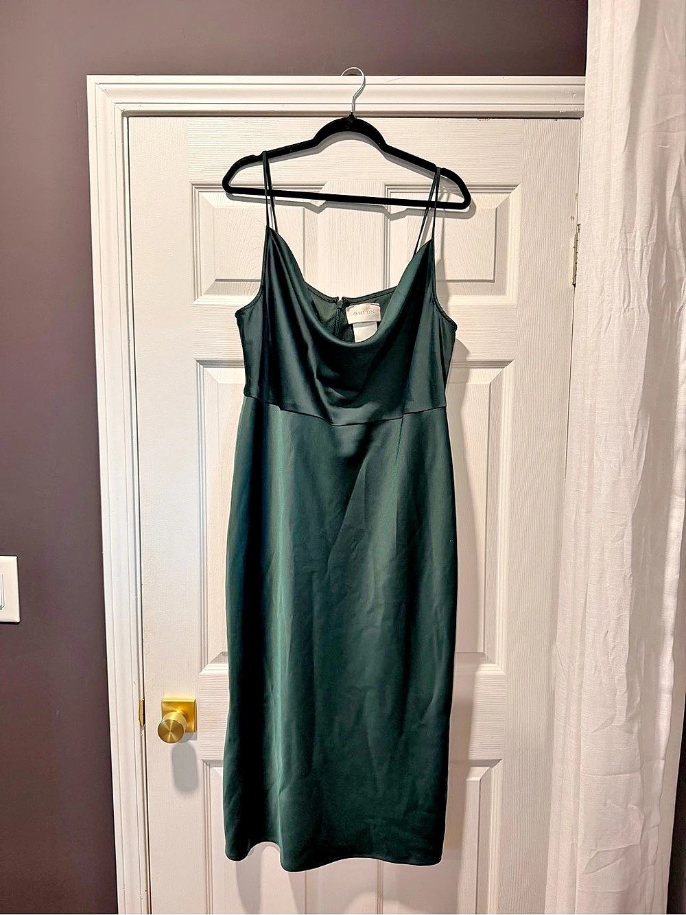 BHLDN Forest Green Silk Cowl Neck MIDI dress